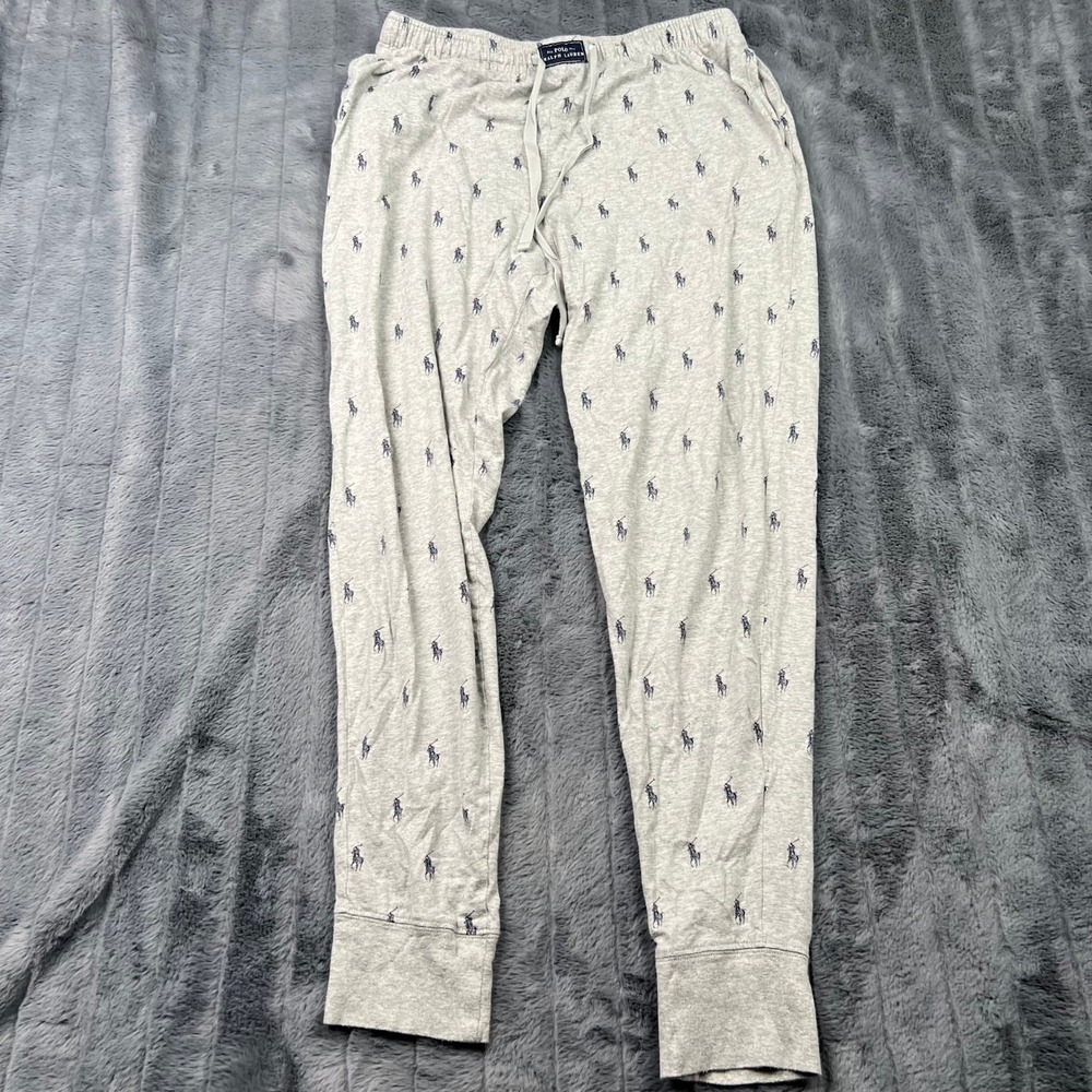 Polo Ralph Lauren Mens Gray Pony Print Jogger Pajama Sleep Pants Size M 13268
